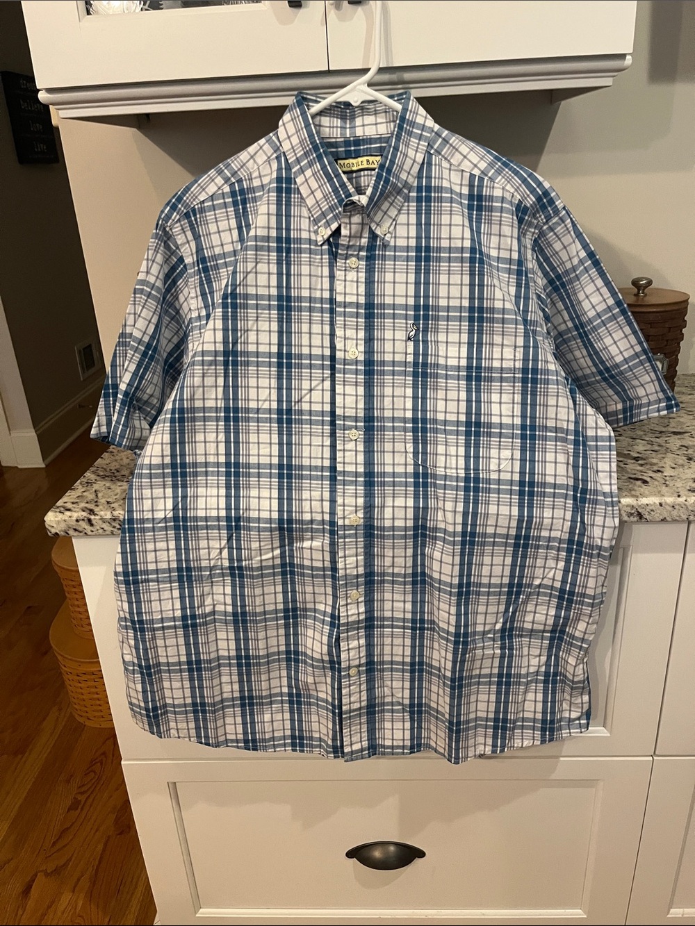 MOBILE BAY Blue and White Plaid Short-Sleeve Button-Down Shirt